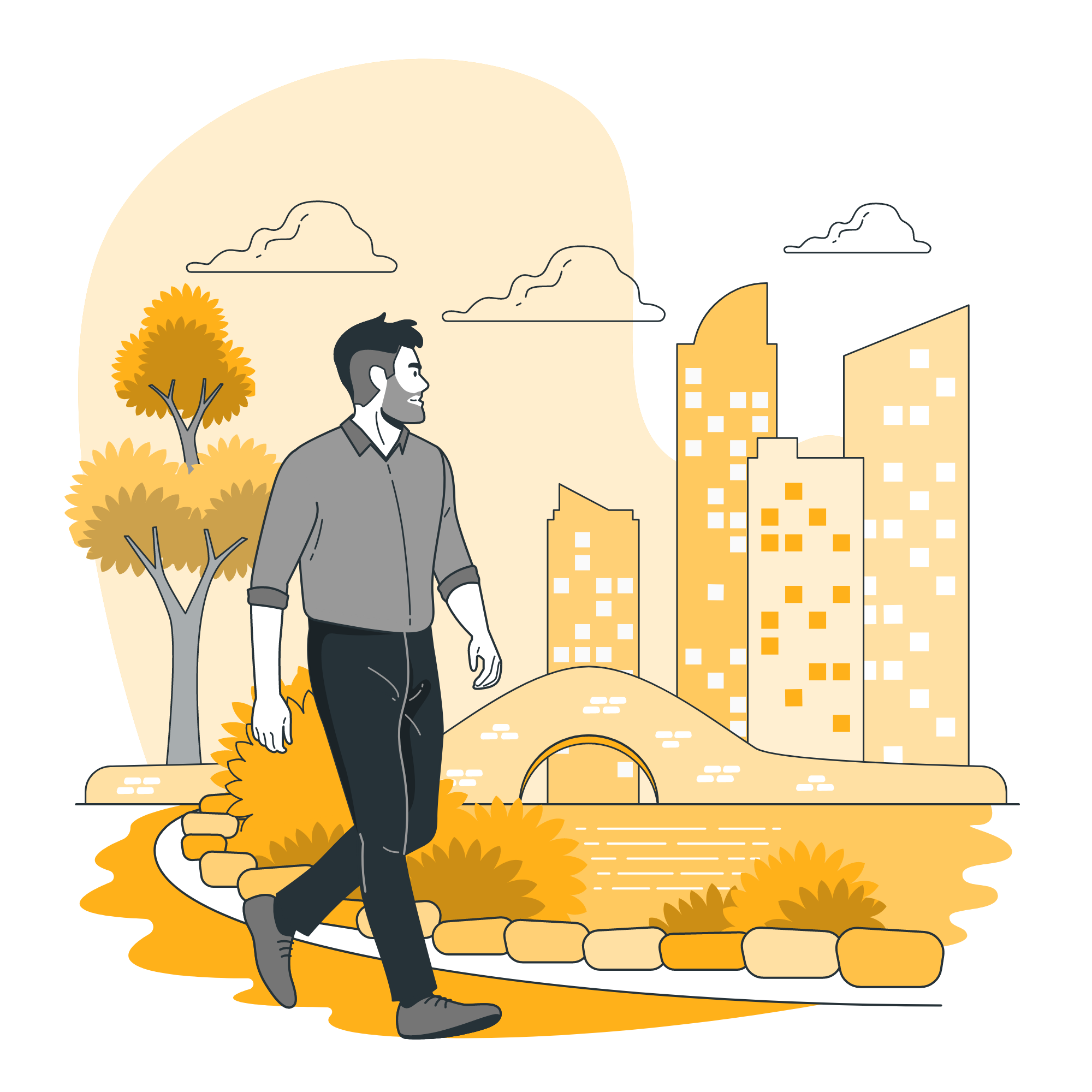 Guy walking near a city
